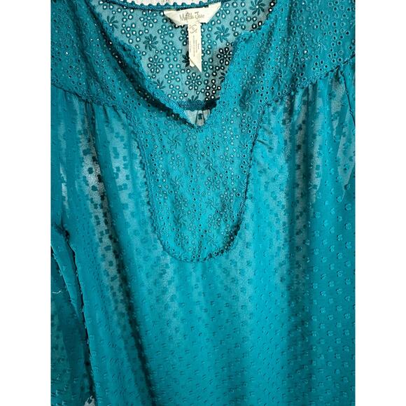 Matilda Jane Sheer Blouse Top Size Small Teal Green Swiss Dot Notch Neck READ - Picture 6 of 9